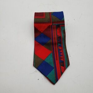 Vintage Halston III Necktie Mens One Size Multicolor Geometric Italian Silk